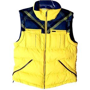 NEO  Adidas Down Vest Yellow Puffer W/ Grey Flannel Plaid Front Pockets Ripstop